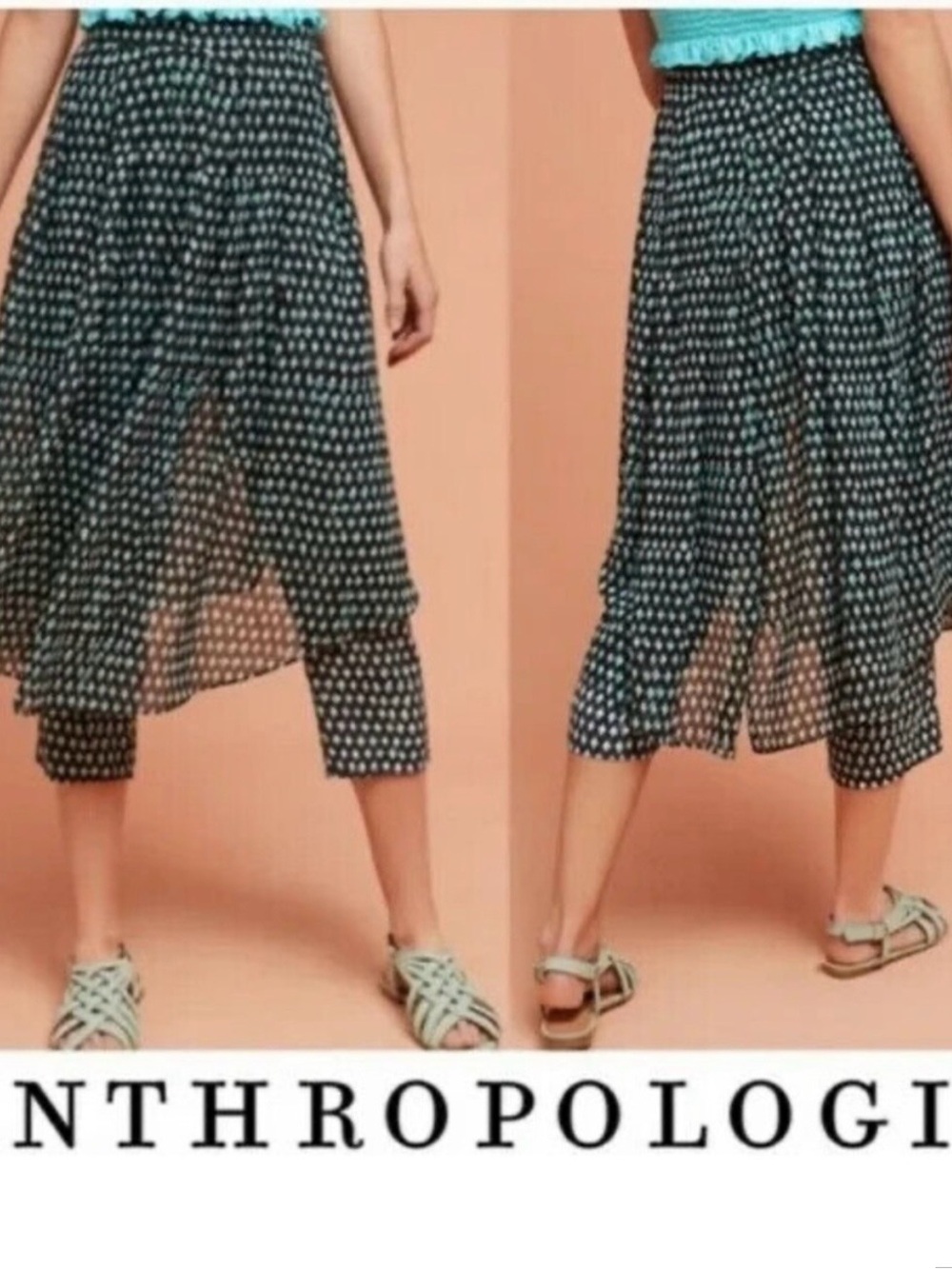 ANTHROPOLOGIE HD in Paris Black and White Pleated Midi Skirt Size 4